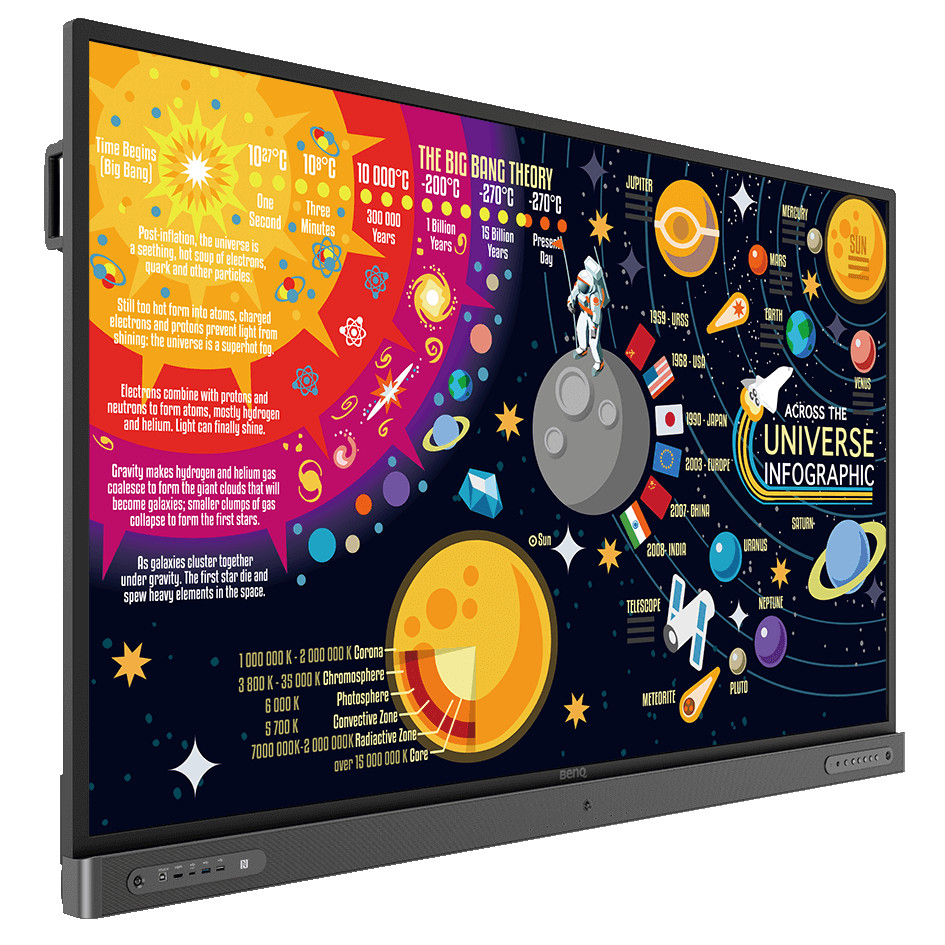 BenQ RP7502 75" 4K IR Touch Monitor — Front angle view, left side