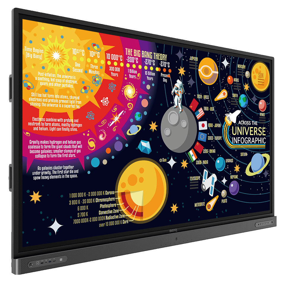 BenQ RP8602 86" 4K IR Touch Monitor — Front angle view, left side