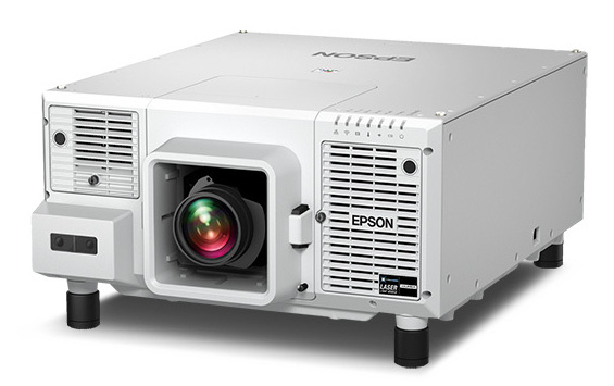 Epson L20002UNL Laser LCD Projector WUXGA, 20K Lumens — Right angle view with I/O panels