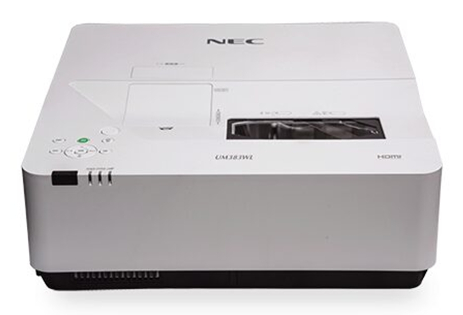 NEC UM383WL LED LCD UST Projector, 1280x800 WXGA, 3800 Lumens — Front and top view
